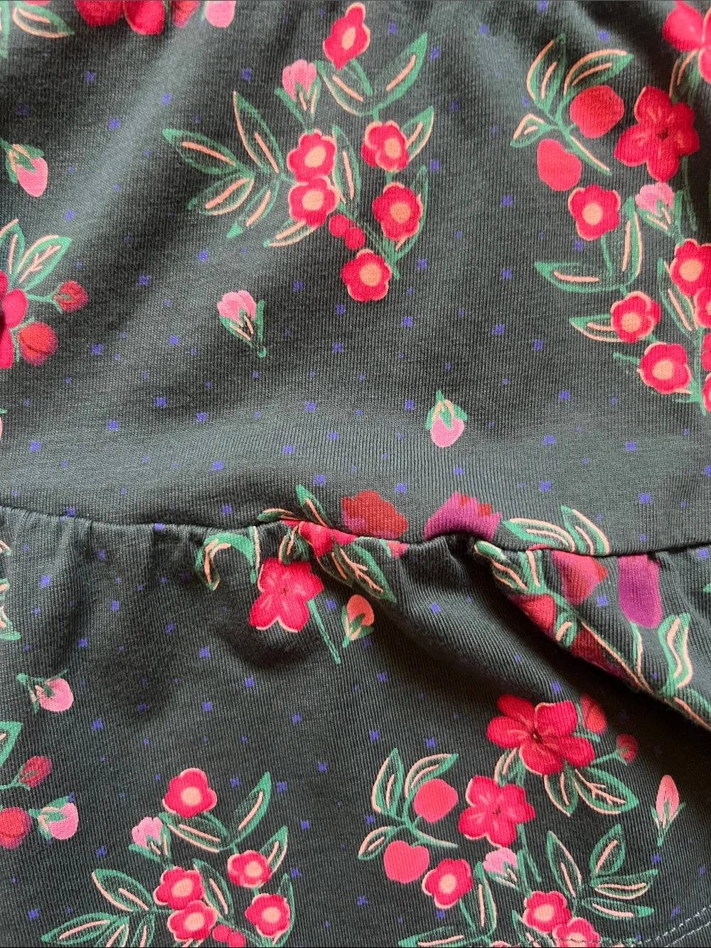 NWOT. Never Worn Tea Collection Forest Green Long-Sleeve Dress with Red Floral